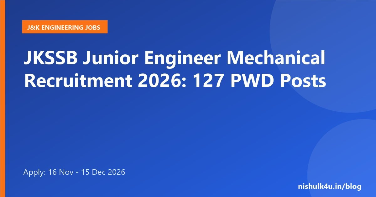 JKSSB Junior Engineer Mechanical recruitment 2026 PWD R&B