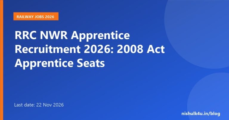 RRC NWR Jaipur Act Apprentice Recruitment 2026, 2008 seats, last date 22 November 2026