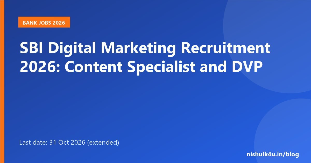 SBI Digital Marketing SCO Recruitment 2026 for Content Specialist and Deputy Vice President, last date 31 October 2026