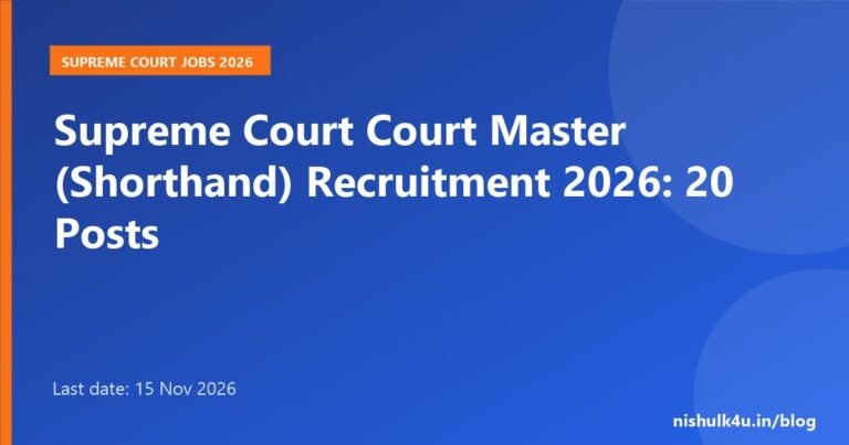 Supreme Court Court Master Shorthand Recruitment 2026, 20 posts, last date 15 November 2026
