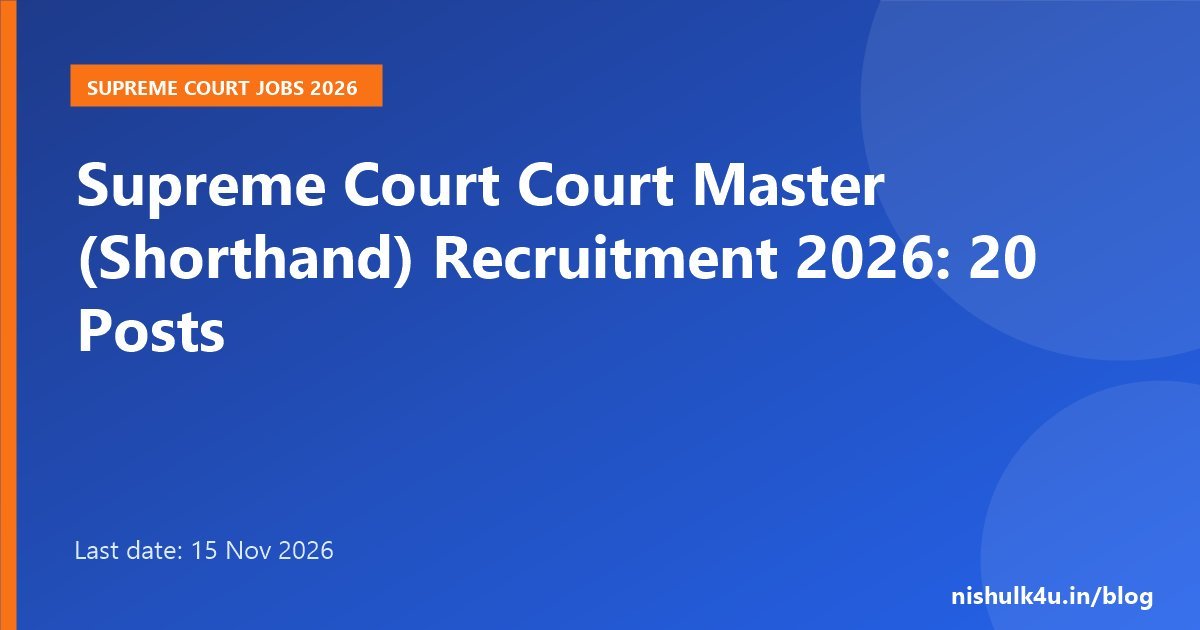 Supreme Court Court Master Shorthand Recruitment 2026, 20 posts, last date 15 November 2026